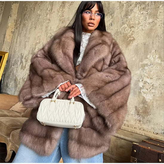 Cappotto lungo in pelliccia sintetica con colletto a revers – giacca maxi donna calda e lussuosa per l'inverno 2025