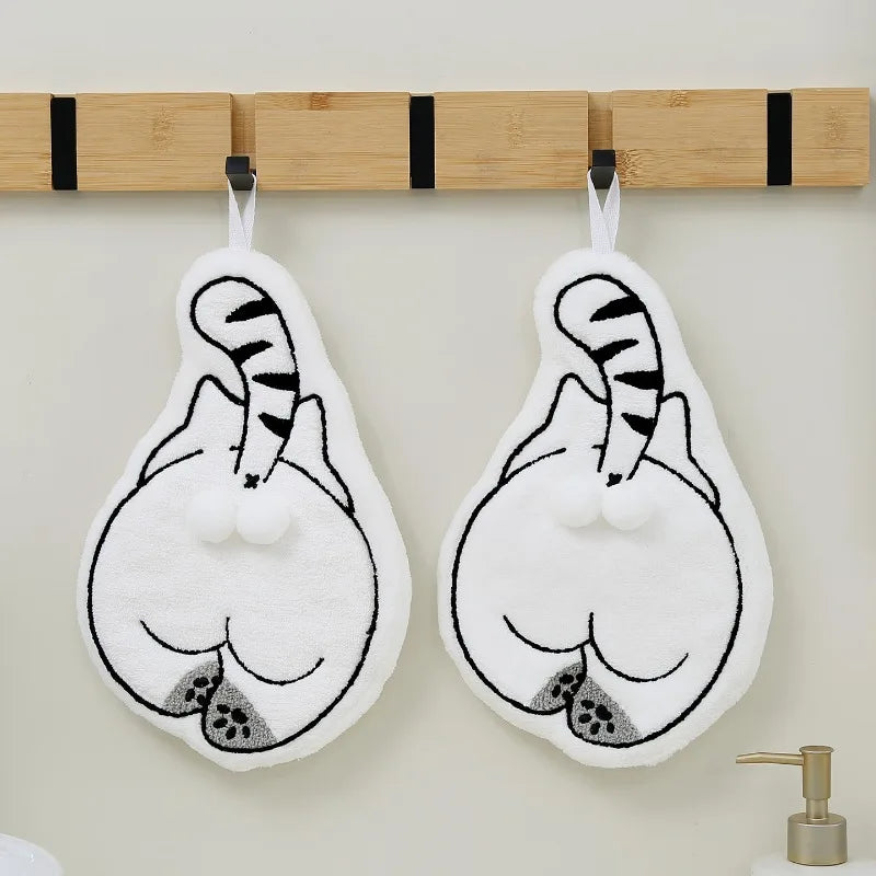 Cartoon Animals Hand Towel Absorbent Hand Cloth Bathroom Hanging Towel Kitchen Cleaning Wipe Cloth Cute Cat Bathroom Towels