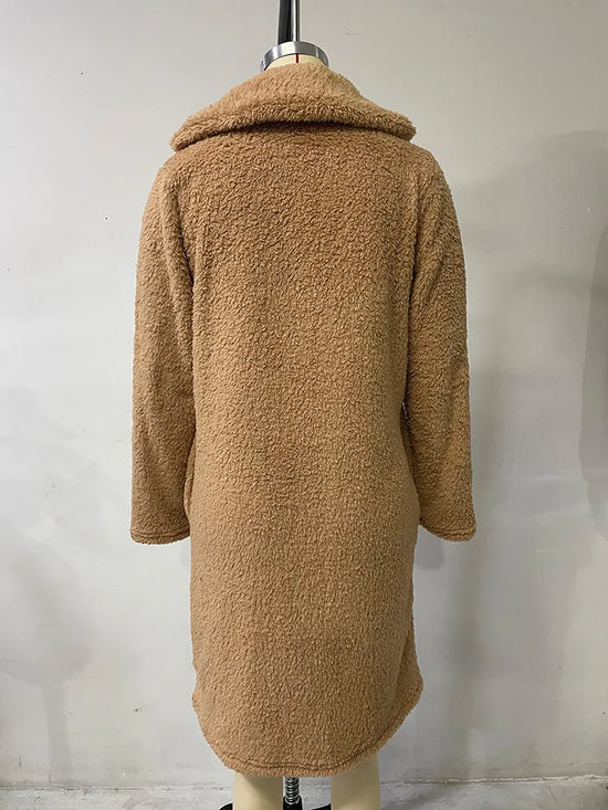 Cappotto lungo donna in fleece oversize 2025 – stile plus-size, caldo e raffinato per autunno/inverno