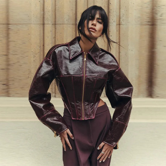 Giacca Crop in Ecopelle Vintage da Donna – Spring 2026 Streetwear con Zip e Colletto