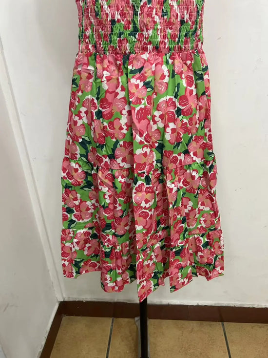 Abito mini estivo 2025 con stampa, scollo halter, spalline regolabili – Vestito donna fresco e unico