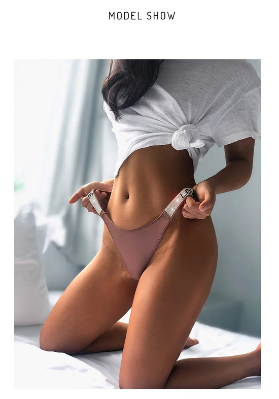 Perizoma sportivo donna con strass e scritta sexy – Intimo G-string vita alta in microfibra elasticizzata