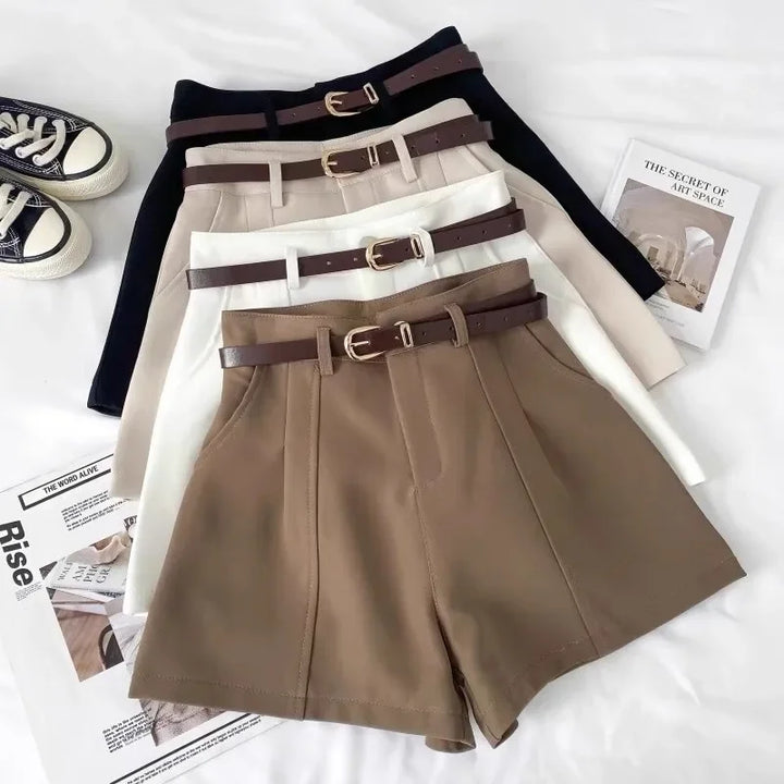 Pantaloncini donna vita alta stile coreano – gamba larga A‑line in cotone 2025