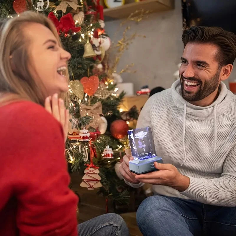 Luce Notturna LED Rosa di Cristallo 3D – Decorazione & Regalo Romantico