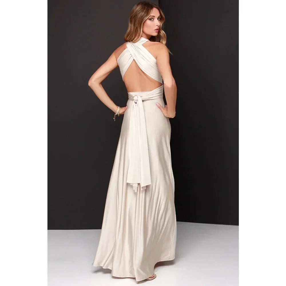 Abito Lungo Multiway Donna con Scollo a V – Vestito Trasformabile Elegante