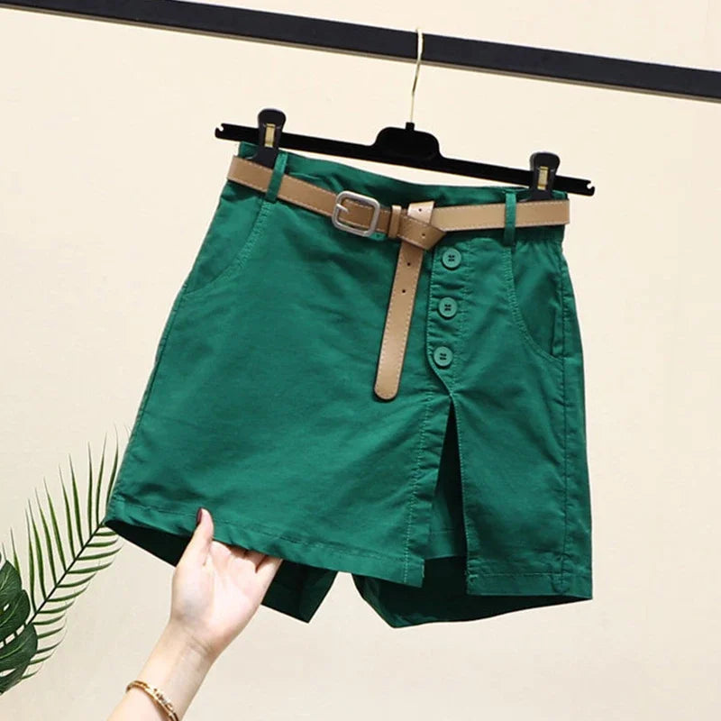 Gonna Pantaloncino Donna Vita Alta – Shorts A-Line con Bottoni