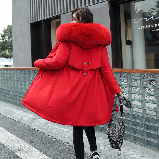 Parka invernale donna – Cappotto lungo imbottito con fodera in lana, cappuccio e colletto in pelliccia, giacca calda da neve