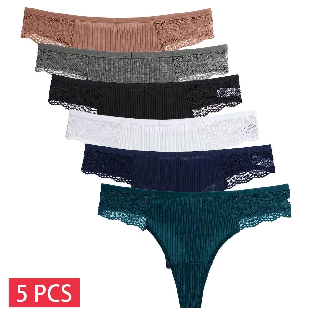Set 5 pezzi perizomi donna in cotone – G-string low-waist comfort quotidiano, lingerie solid color