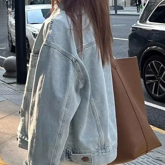 Giacca di jeans donna stile retro – Leggera e casual per primavera e autunno, maniche lunghe, taglio corto e ampio