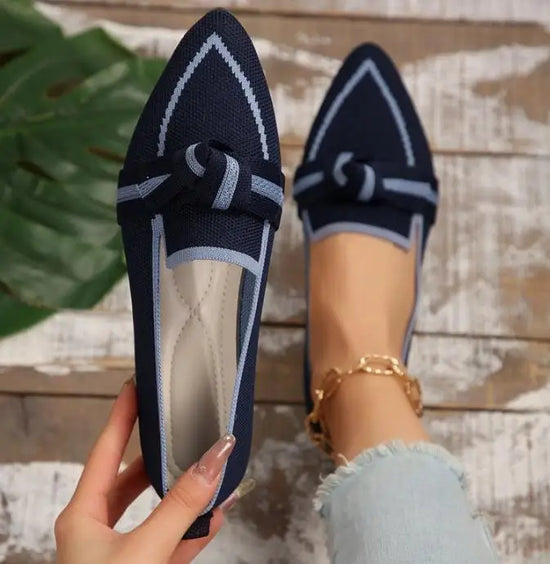 Ballerine Donna  – Scarpe Slip-On Traspiranti in Maglia a Punta con Nodo Decorativo