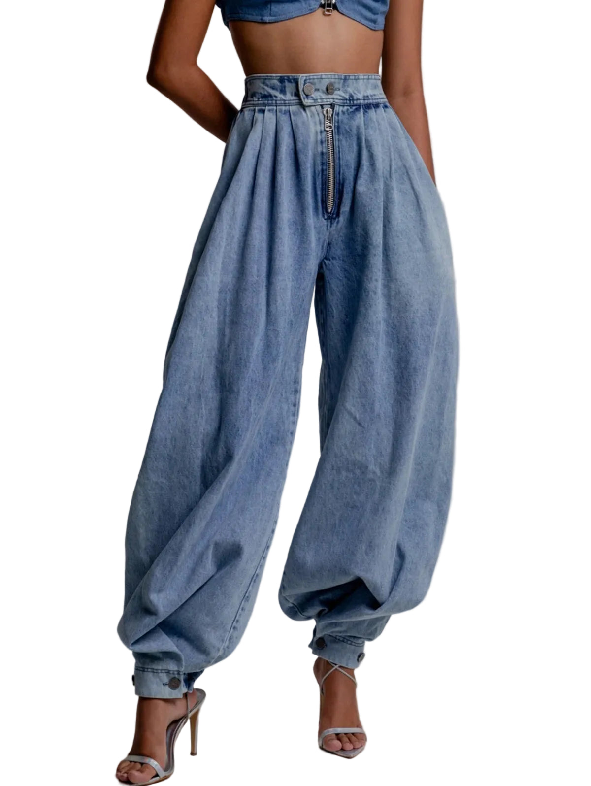 Jeans Balloon Cargo Donna Vita Alta – Denim Loose Streetwear Vintage