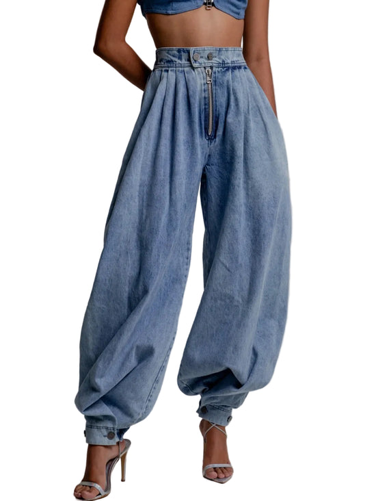Jeans Balloon Cargo Donna Vita Alta – Denim Loose Streetwear Vintage