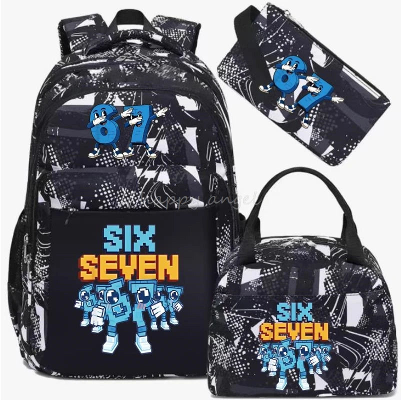 67 Six Seven Print 3Pcs/set Camouflage Backpack With Lunch Bag Steal A BrainRot Boy Student Teens Rucksack Girl Casual SchoolBag