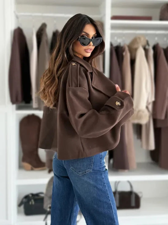 Mini coat in lana donna 2025 – Giacca corta con collo da tailleur, versatile ed elegante per l’autunno/inverno