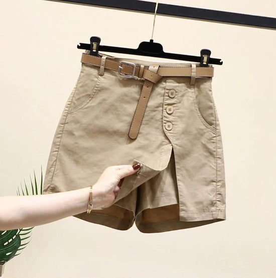 Gonna Pantaloncino Donna Vita Alta – Shorts A-Line con Bottoni