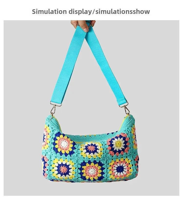 Borsa a tracolla in cotone uncinetto traforato – shoulder bag artigianale floreale con zip, stile boho
