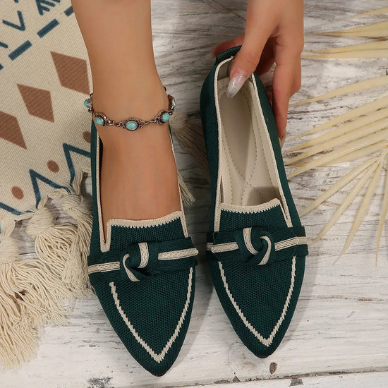 Ballerine Donna  – Scarpe Slip-On Traspiranti in Maglia a Punta con Nodo Decorativo