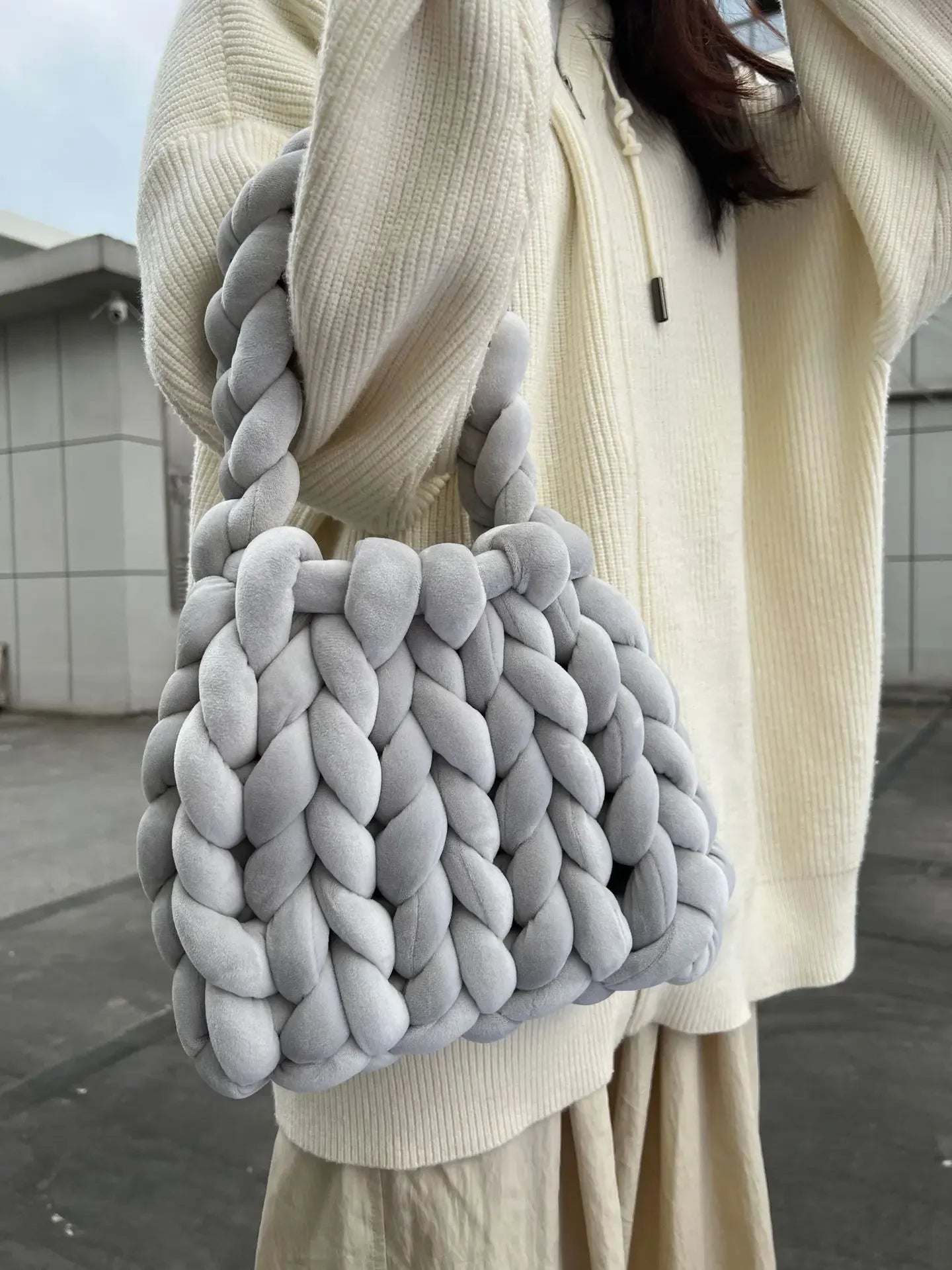 Borsa uncinetto in velluto intrecciato a mano – handbag artigianale unisex disponibile in più colori e dimensioni