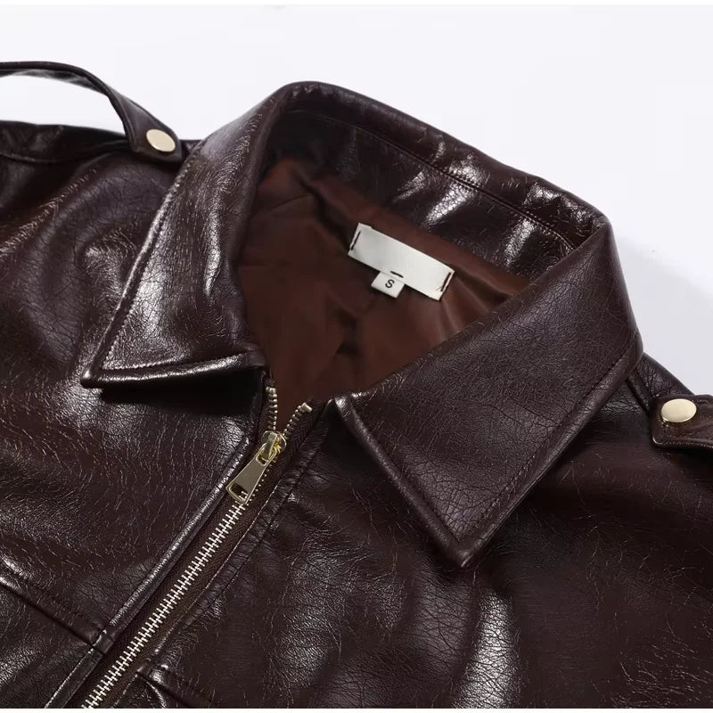 Giacca Biker Donna Effetto Pelle Lucida con Zip – Nero o Rosso