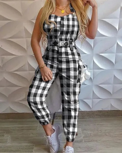 Jumpsuit cargo donna 2025 – tuta senza maniche con spalline sottili, tasche utility, look casual chic