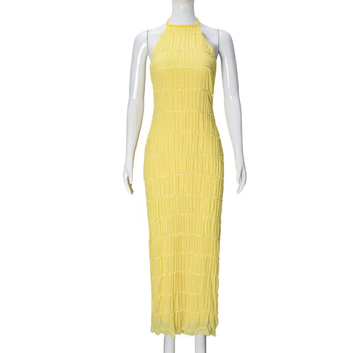 Abito Lungo Donna con Schiena Scoperta e Pieghe – Vestito Elegante Lotus Leaf 2026
