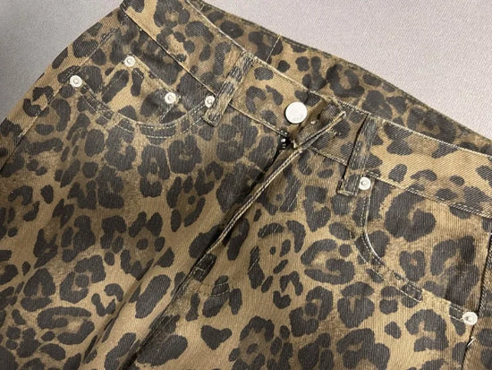 Jeans baggy vita alta leopardato donna – pantaloni oversize Y2K da strada con tasche casual 2025