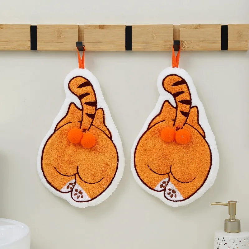 Cartoon Animals Hand Towel Absorbent Hand Cloth Bathroom Hanging Towel Kitchen Cleaning Wipe Cloth Cute Cat Bathroom Towels