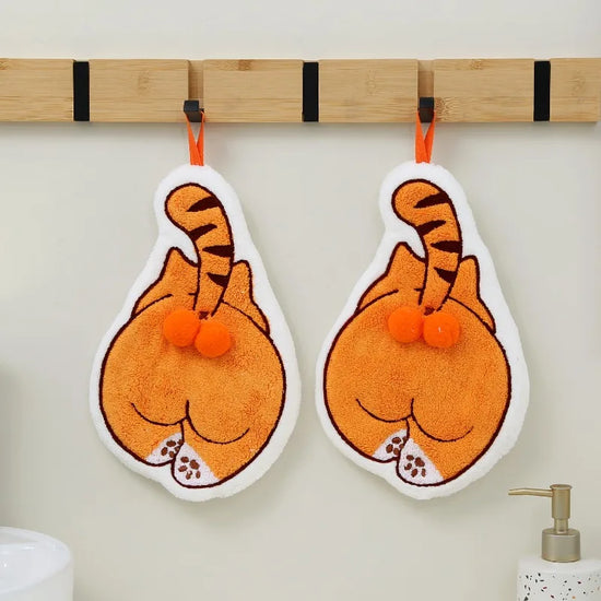 Cartoon Animals Hand Towel Absorbent Hand Cloth Bathroom Hanging Towel Kitchen Cleaning Wipe Cloth Cute Cat Bathroom Towels