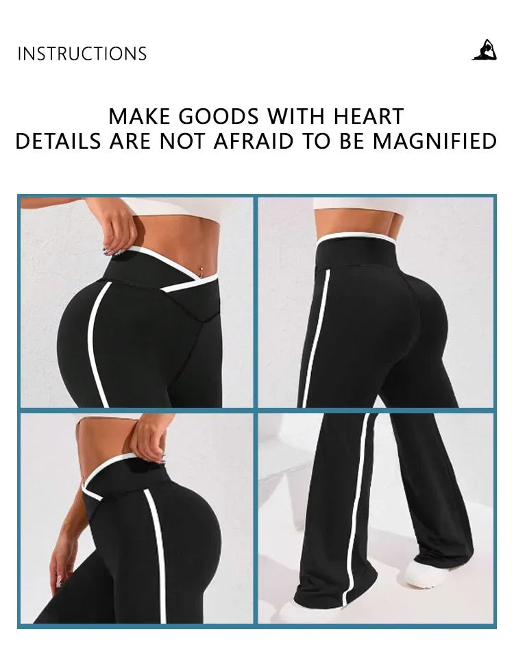 Pantaloni high waist yoga donna 2025 – Wide-leg / bell bottom a righe che valorizzano i fianchi, leggings sportivi comodi