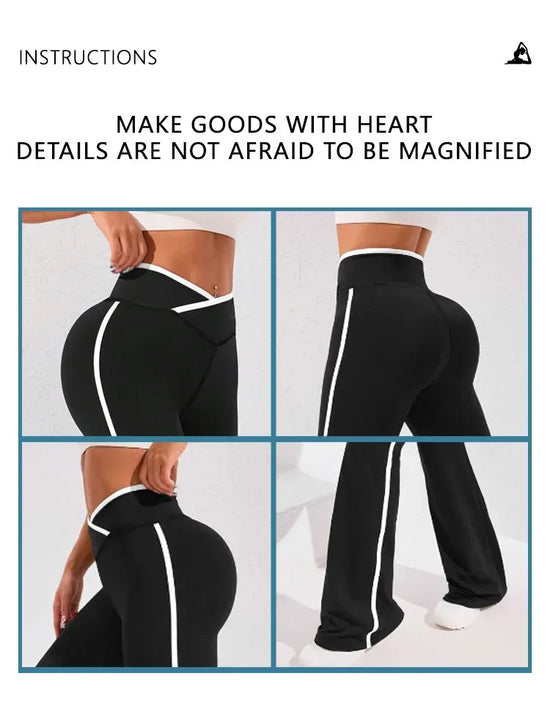 Pantaloni high waist yoga donna 2025 – Wide-leg / bell bottom a righe che valorizzano i fianchi, leggings sportivi comodi