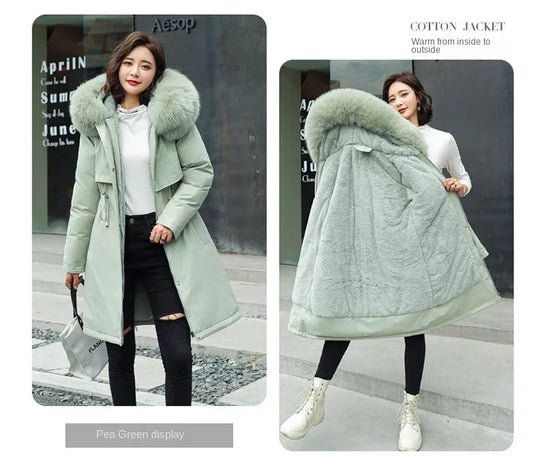 Parka invernale donna – Cappotto lungo imbottito con fodera in lana, cappuccio e colletto in pelliccia, giacca calda da neve
