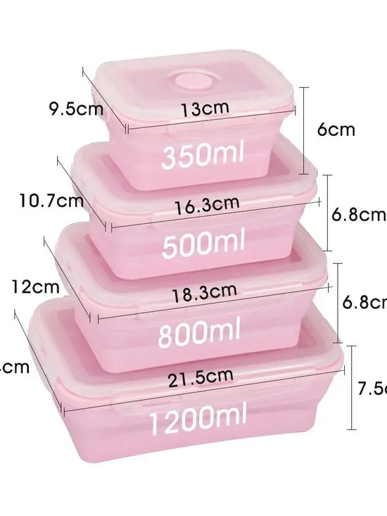 Contenitori Alimentari Pieghevoli 4 Pezzi – Set Salvaspazio in Silicone