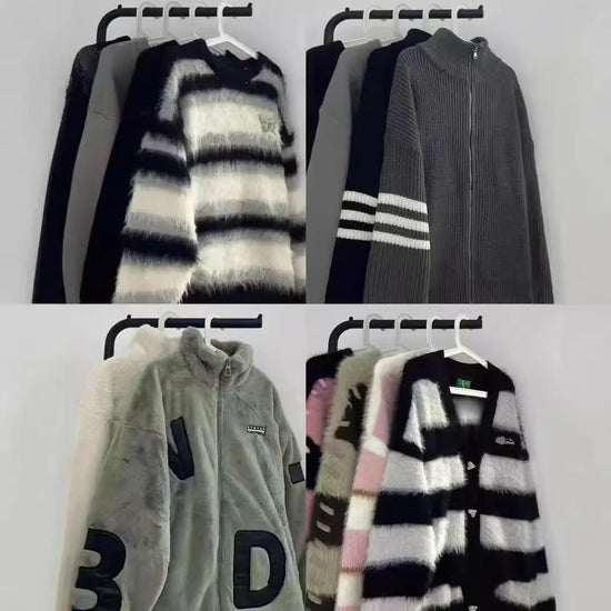 Maglione in “faux mink” righe e color block – Pullover oversize autunno/inverno morbido e fashion donna