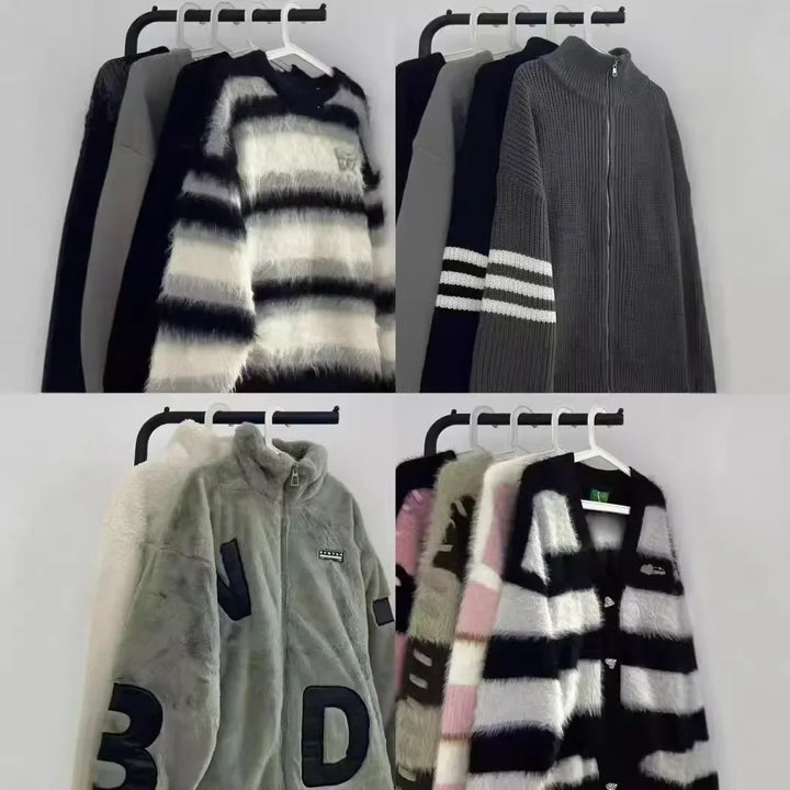 Maglione in “faux mink” righe e color block – Pullover oversize autunno/inverno morbido e fashion donna