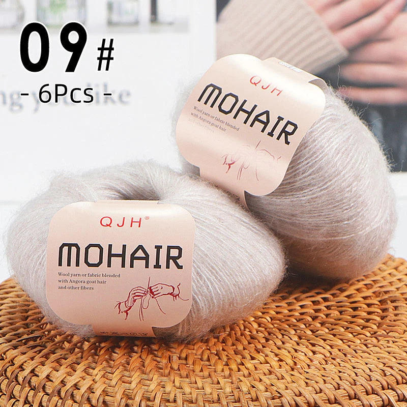 Set 6 gomitoli filato mohair morbido – lana angora effetto fluffy per maglioni, sciarpe, shawl fai-da-te