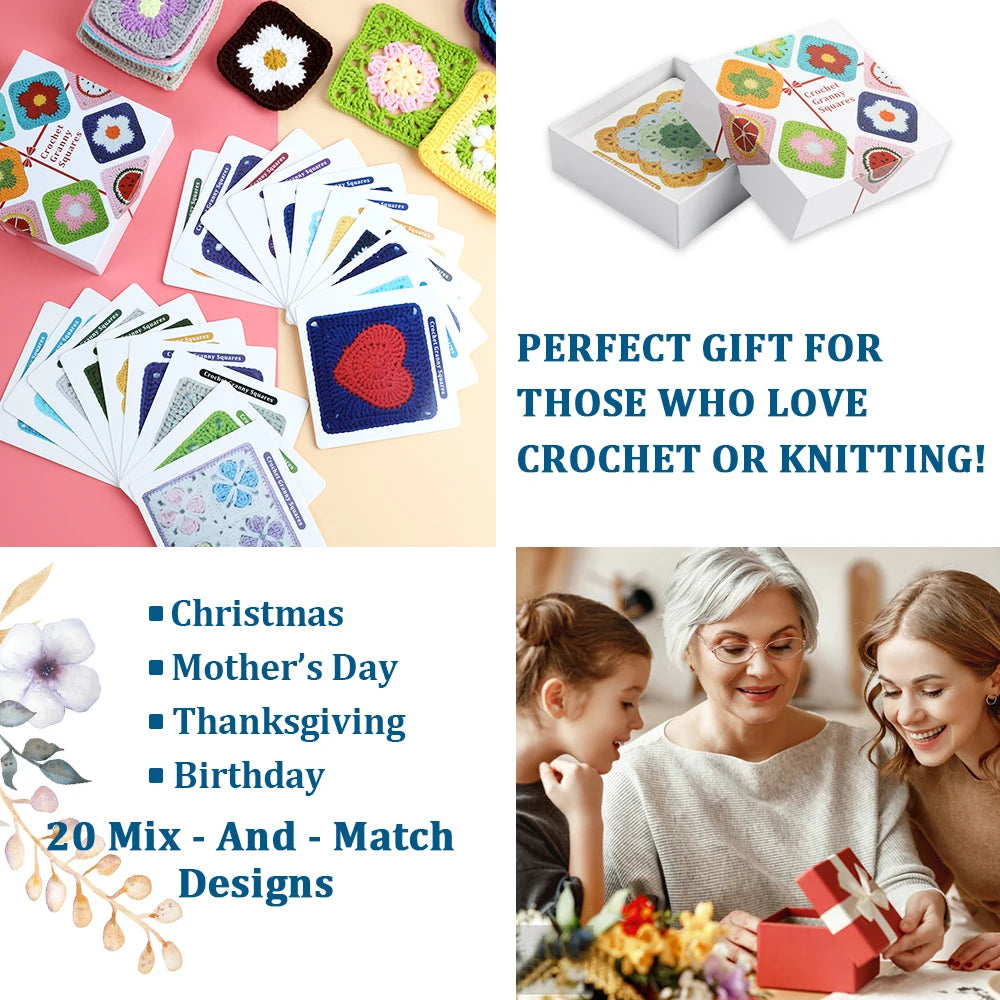 Set 20 carte modelli knitting / crochet – Kit modelli granny square fai-da-te per principianti
