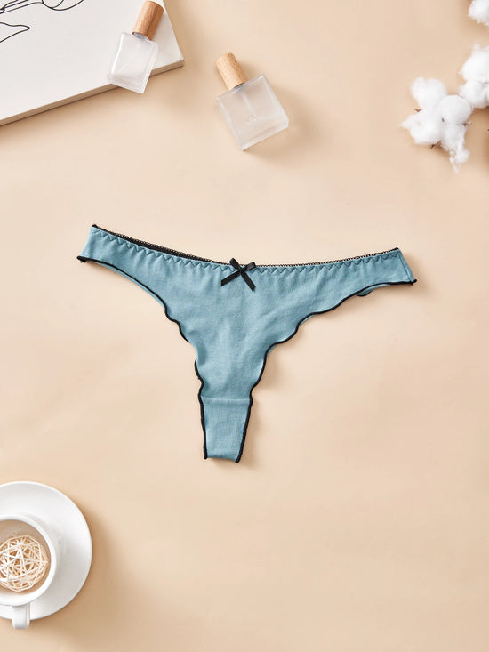 Set 4 pezzi perizomi donna in cotone – solid color, vita bassa, fascia T-back con fiocco, underwear comodo quotidiano