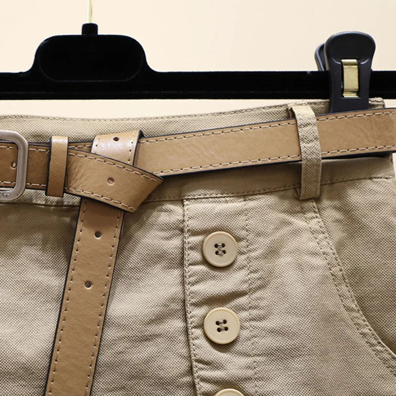 Gonna Pantaloncino Donna Vita Alta – Shorts A-Line con Bottoni
