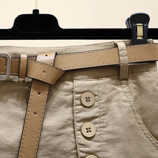 Gonna Pantaloncino Donna Vita Alta – Shorts A-Line con Bottoni