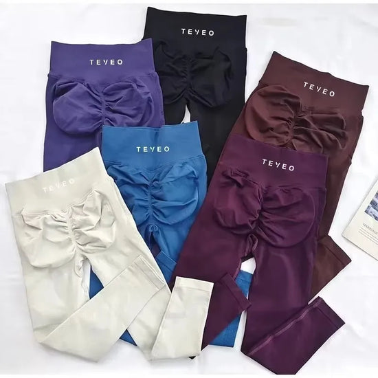 Leggings Teveo con Logo – Seamless Yoga & Gym per Donna, Vita Alta e Scrunch