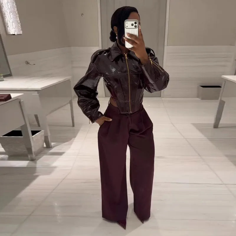 Giacca Crop in Ecopelle Vintage da Donna – Spring 2026 Streetwear con Zip e Colletto