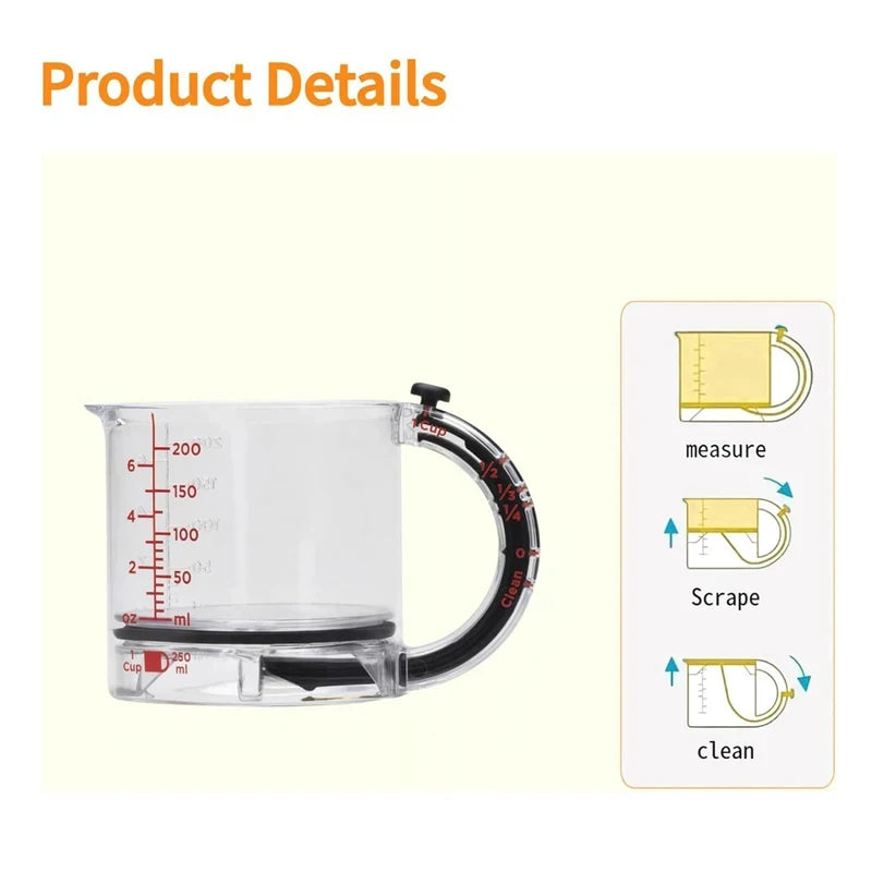 4-IN-1 Measuring Cup Adjustable MultiFunctional Measuring Cup With Scraper-Style Seal Base Kitchen Cube Cups Tools For Cooking