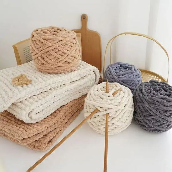 Set 4 pezzi filato chenille cotone 400 g – morbido “ice strip” per coperte, sciarpe e lavori fai-da-te