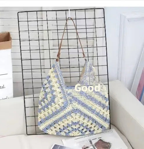 Borsa in paglia intrecciata traforata – straw hollow-out shoulder bag con tasca per smartphone, ideale per viaggio e shopping