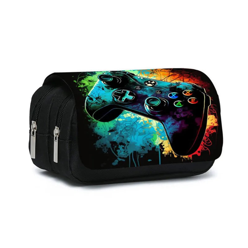 Game Controller Double Layered Flip Pen Case for Boy and Girls Best Gifts 2D Cartoon School Supplies Pencil Case for Children
