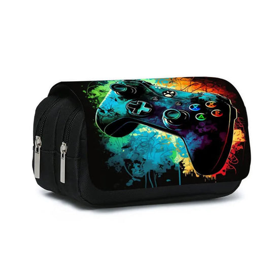 Game Controller Double Layered Flip Pen Case for Boy and Girls Best Gifts 2D Cartoon School Supplies Pencil Case for Children