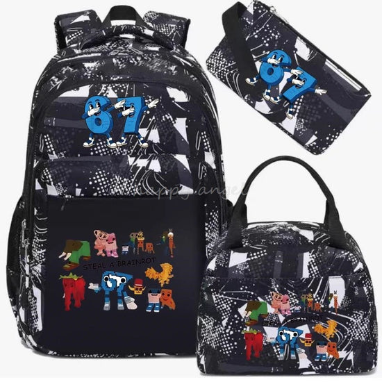 67 Six Seven Print 3Pcs/set Camouflage Backpack With Lunch Bag Steal A BrainRot Boy Student Teens Rucksack Girl Casual SchoolBag