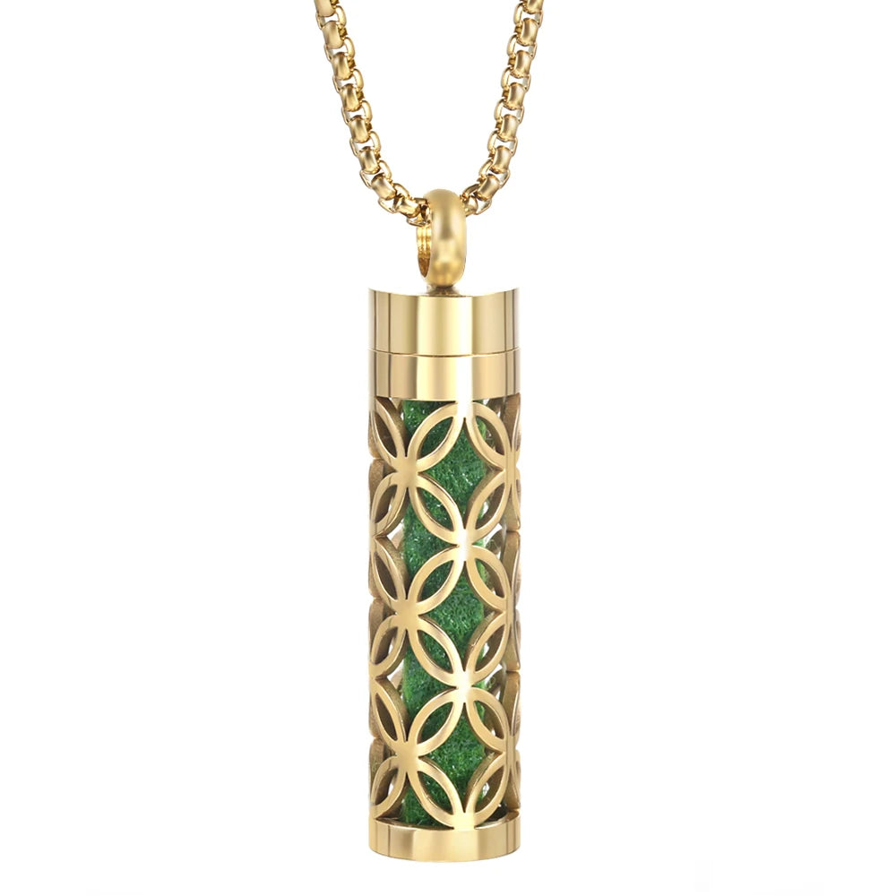 Collana dorata con diffusore per oli essenziali in acciaio inox – Gioiello aromaterapico profumato per donna