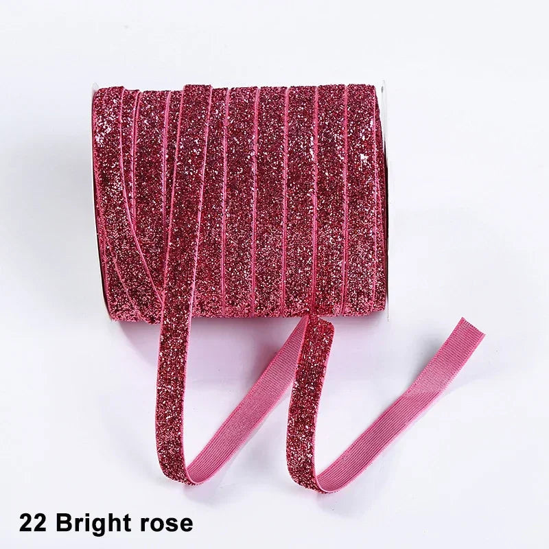 Nastro velluto glitter 10 mm – 50 metri multicolore per decorazioni, fai-da-te, confezioni regalo e artigianato