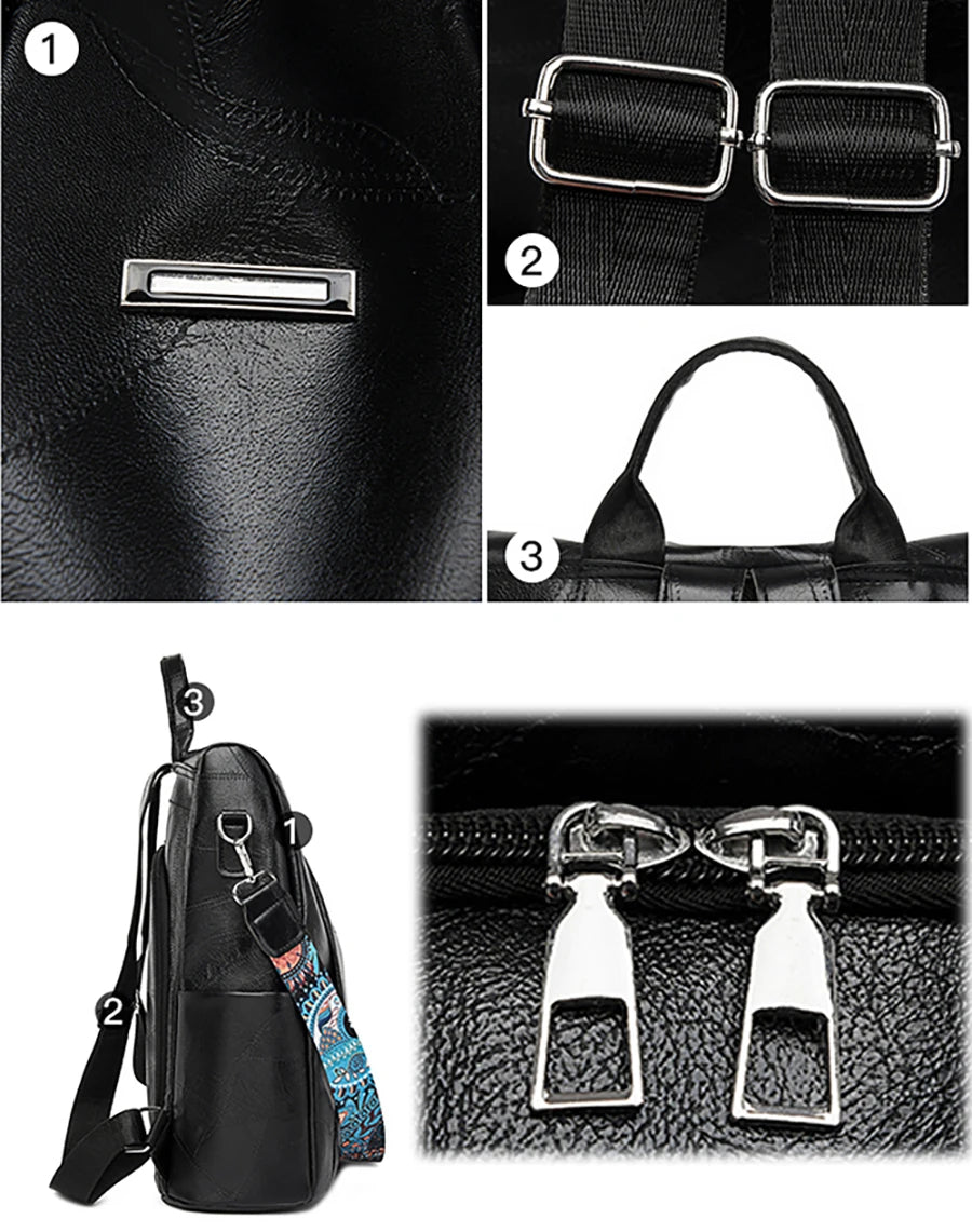 Zaino donna in pelle sintetica PU grande capacità – backpack anti-furto retrò per scuola, viaggio e uso quotidiano